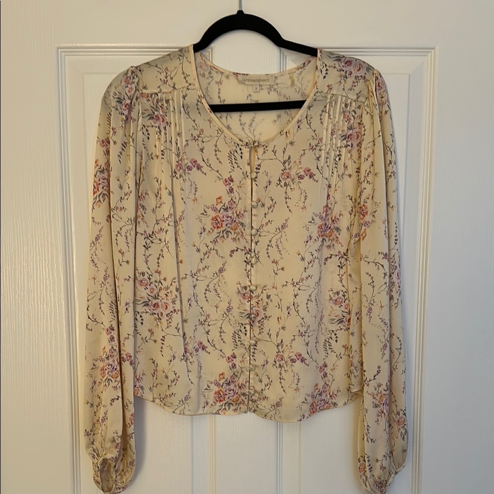 LoveShackFancy Silk Floral Cream Blouse